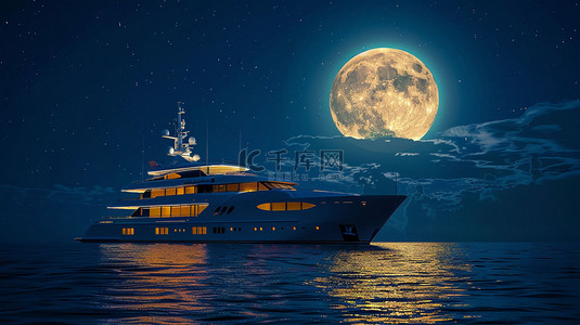 轮船背景图片_轮船月光合成创意素材背景