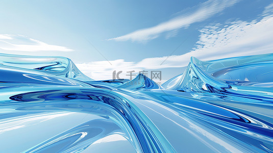 玻璃飘带背景图片_玻璃材料质感蓝色飘带背景素材