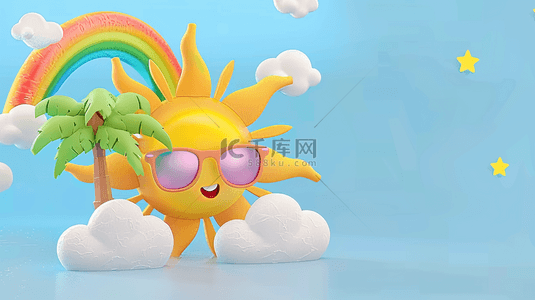 可爱卡通太阳背景图片_炎炎夏日3D可爱卡通太阳云朵背景