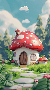 可爱卡通鲜艳的3D蘑菇屋设计图