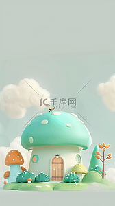 可爱卡通鲜艳的3D蘑菇屋设计