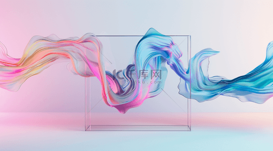 质感边框素材背景图片_彩色3D渲染创意玻璃边框和飘带素材