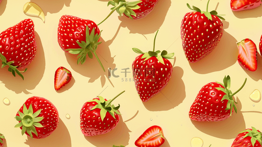 红色背景平铺背景图片_水果草莓平铺摆放的背景