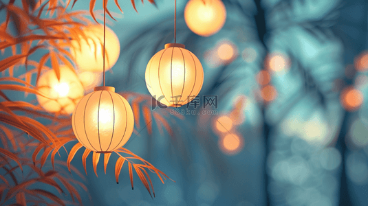 中式背景图片_中式风格树枝灯笼的背景