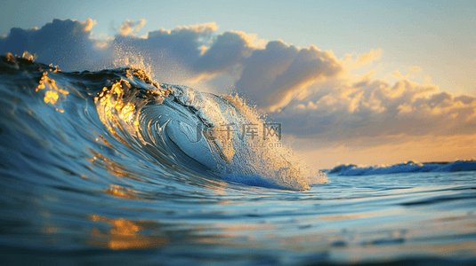 彩色大海里夕阳下海浪翻滚的背景