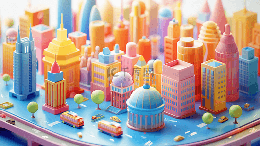 城市素材背景图片_城市建筑模型合成创意素材背景