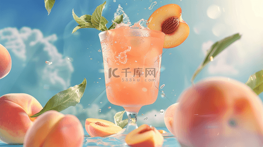 饮品创意背景图片_夏日海边冰镇饮品合成创意素材背景