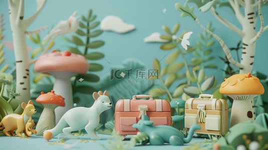 创意动物背景图片_动物旅行模型合成创意素材背景
