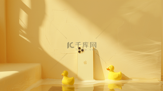 小黄鸡动态元素背景图片_黄色手机小黄鸭合成创意素材背景