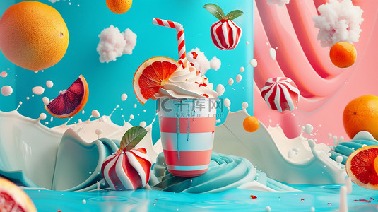 冰饮素材背景图片_冰淇淋水果冰饮合成创意素材背景