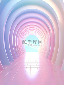 拱形隧道背景图片_卡通光隧道冷粉彩背景