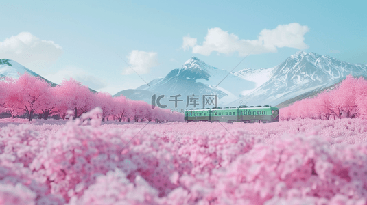 列车背景图片_列车花海远山合成创意素材背景