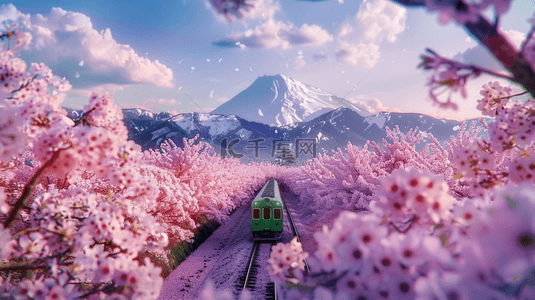 列车花海远山合成创意素材背景