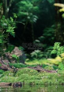 立体空间感图片背景图片_夏季植物绿植绿色3D立体展台仿摄影背景