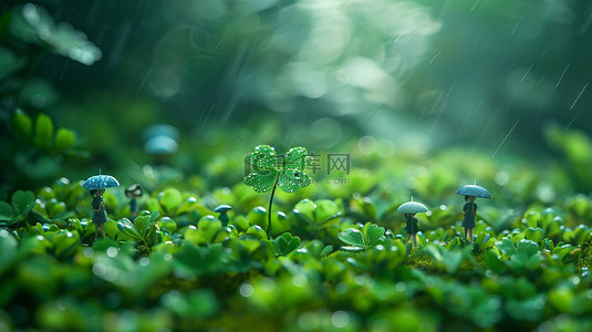 伦敦躲雨背景图片_植物四叶草躲雨合成创意素材背景