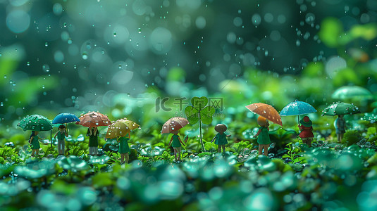 蘑菇下躲雨背景图片_植物四叶草躲雨合成创意素材背景