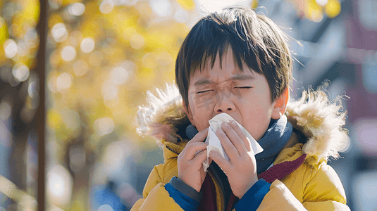 病毒摄影照片_生病擤鼻涕的儿童4