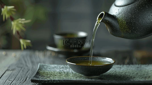 碧绿茶叶背景图片_茶具茶叶品茗合成创意素材背景