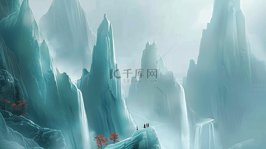 背景流水背景图片_高山松柏流水合成创意素材背景