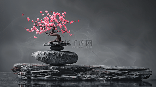 桃树背景图片_石台桃树模型合成创意素材背景