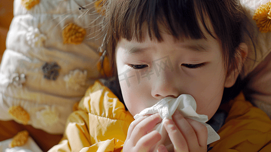 鼻涕摄影照片_生病擤鼻涕的儿童2