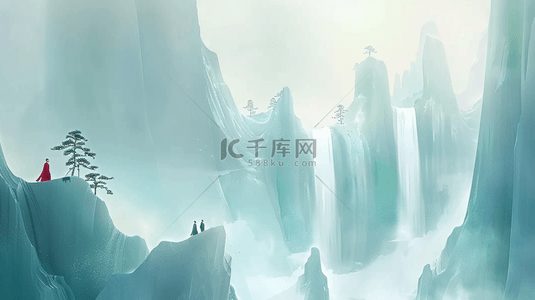 流水背景背景图片_高山松柏流水合成创意素材背景