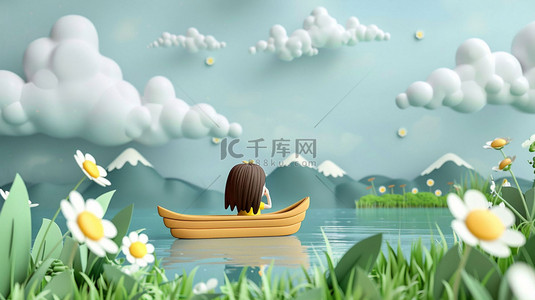 林间溪流背景图片_远山溪流小船合成创意素材背景