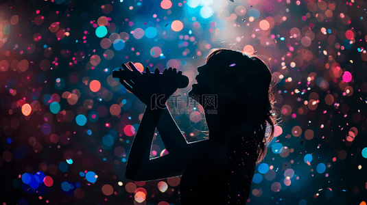 歌手素材背景图片_女歌手唱歌喝彩合成创意素材背景