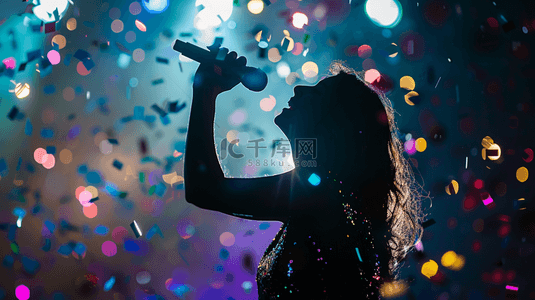 歌手歌手背景图片_女歌手唱歌喝彩合成创意素材背景