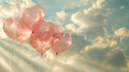 心形气球背景图片_520空中漂浮的心形气球背景