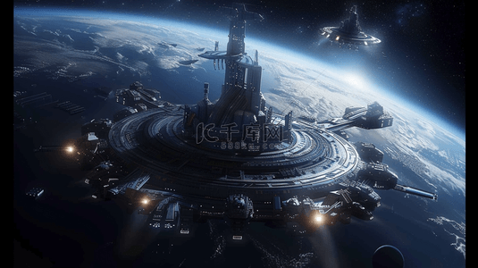 战舰背景背景图片_太空战舰科幻合成创意素材背景