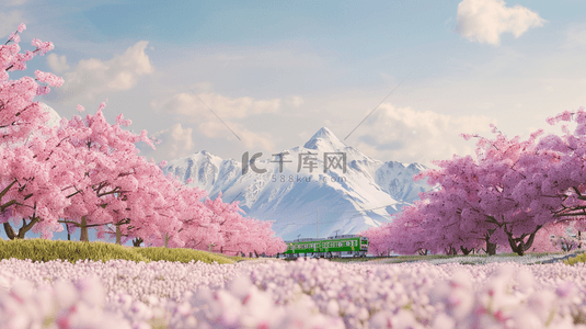 花海背景图片_列车花海远山合成创意素材背景