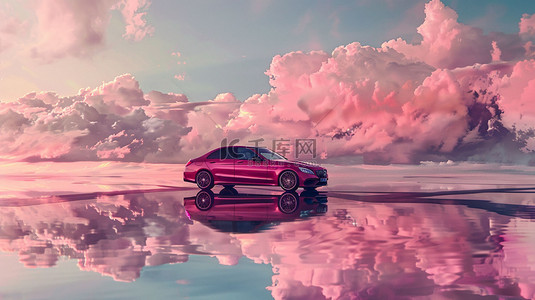 汽车素材背景图片_汽车水面倒影合成创意素材背景