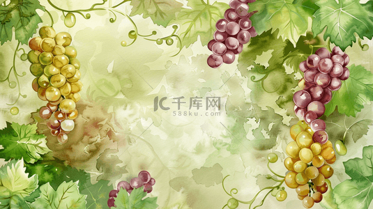 水果葡萄背景背景图片_绿色水彩葡萄水果插画背景