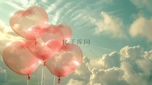 520气球背景图片_520空中漂浮的心形气球背景