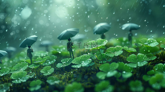 伦敦躲雨背景图片_植物四叶草躲雨合成创意素材背景