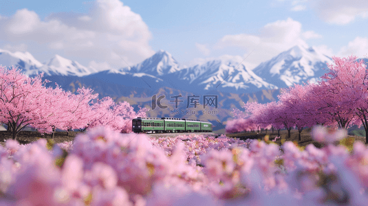 列车站台背景图片_列车花海远山合成创意素材背景