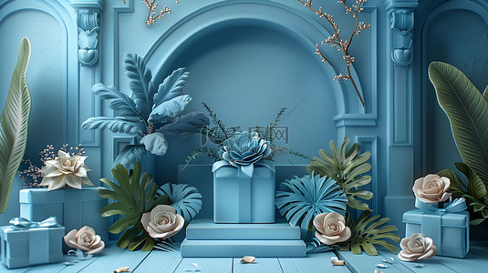 蓝色礼盒背景图片_蓝色礼盒堆叠合成创意素材背景