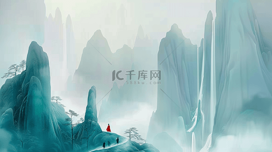 林间流水背景图片_高山松柏流水合成创意素材背景