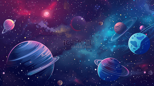 星空梦幻背景图片_绘画夜晚星空星球行星梦幻卡通的背景