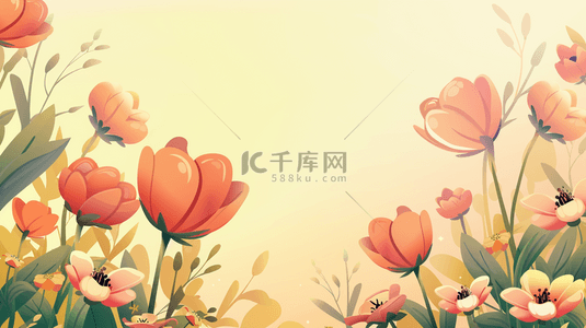 装饰植物背景图片_粉色花朵装饰植物边框背景