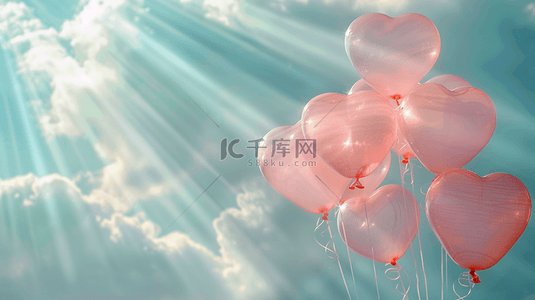520背景图片_520空中漂浮的心形气球背景