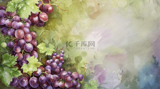水果葡萄背景背景图片_绿色水彩葡萄水果插画背景图