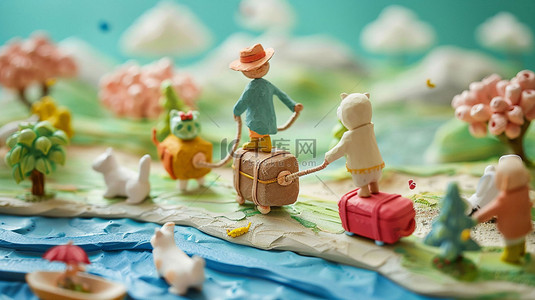 动物旅行模型合成创意素材背景