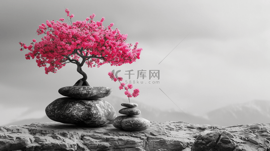 桃树背景图片_石台桃树模型合成创意素材背景