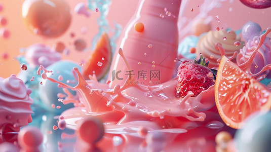 冰淇淋水果背景图片_冰淇淋水果冰饮合成创意素材背景