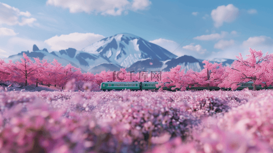 列车背景图片_列车花海远山合成创意素材背景