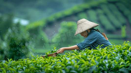 茶园中采茶的茶农摄影2