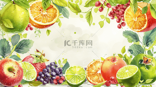 彩色夏季水果装饰边框背景