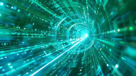 智能科技背景图片_蓝绿色未来科技虚拟隧道背景